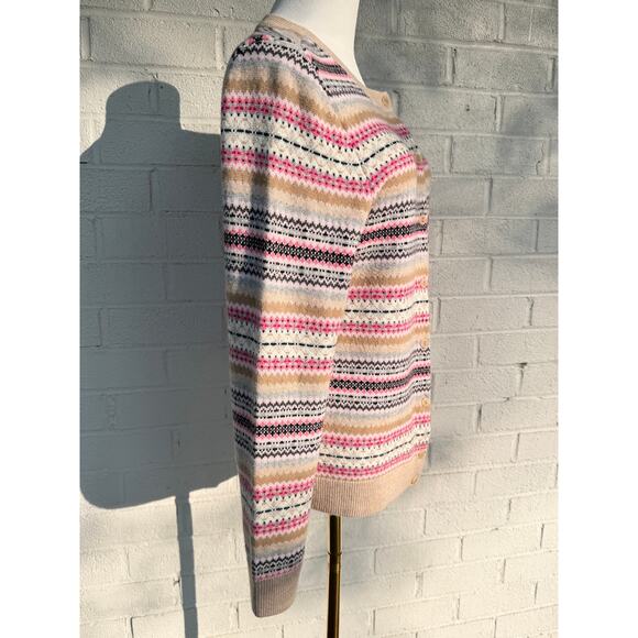 Talbots Fair Isle Cardigan Sweater M Button Up Pink Preppy Nordic Spring - Picture 5 of 9
